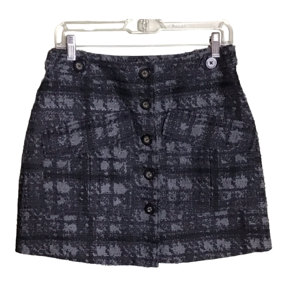 Rachel Roy Women’s Gray/ Navy Tweed Cargo Plaid Button Front Mini Skirt Sz 6 EUC
